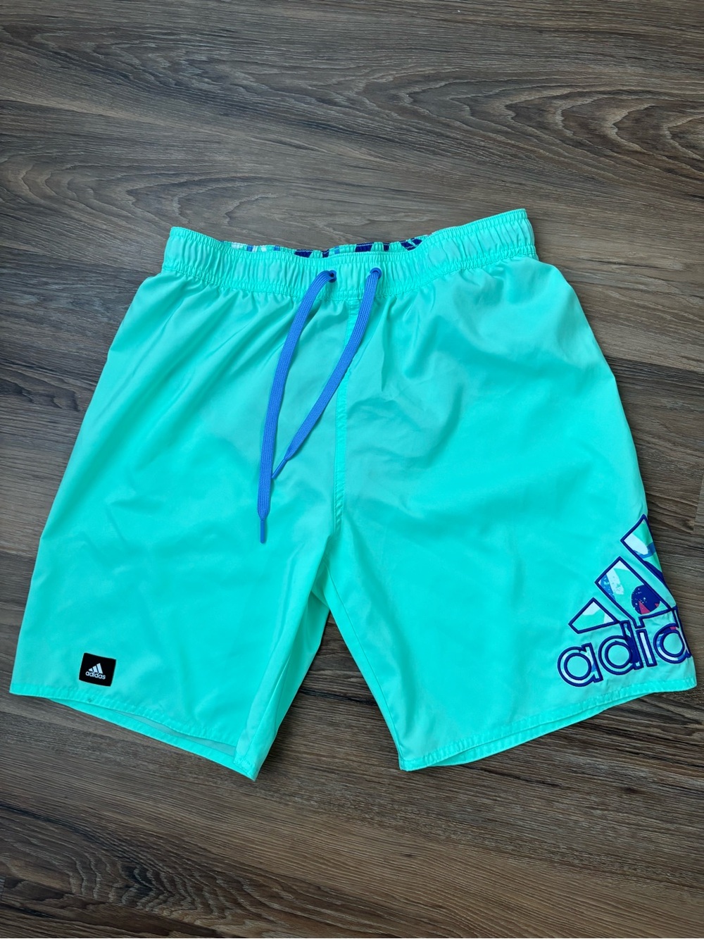 adidas Teal Swim Shorts with Blue Drawstring